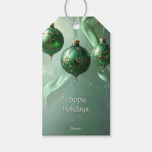 Green Christmas Ball Holiday Gift Tag (Front)