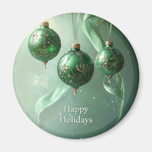 Green Christmas Ball Holiday Magnet (Front)