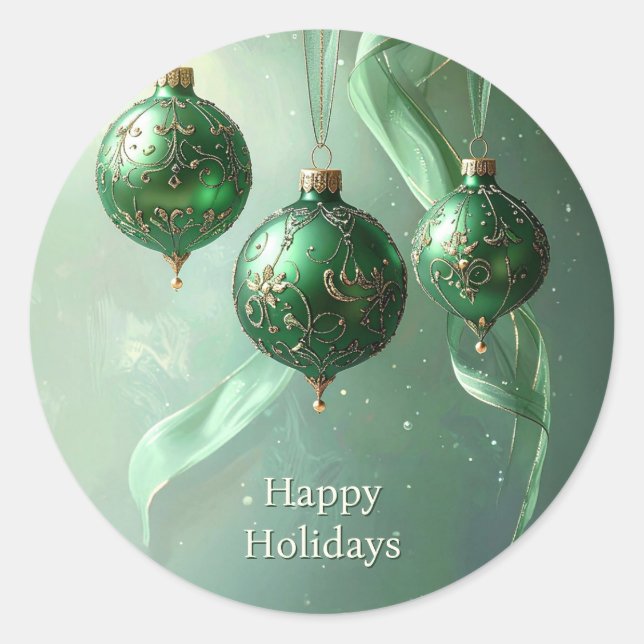 Green Christmas Ball Holiday Sticker (Front)