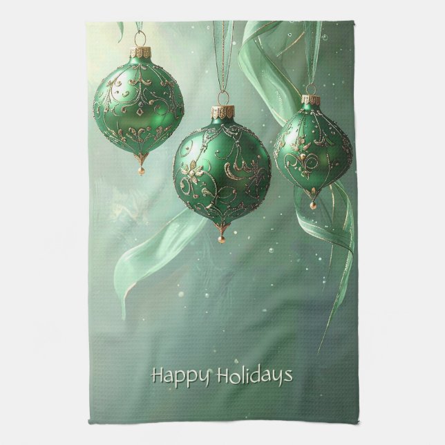 Green Christmas Ball Holiday Tea Towel (Vertical)