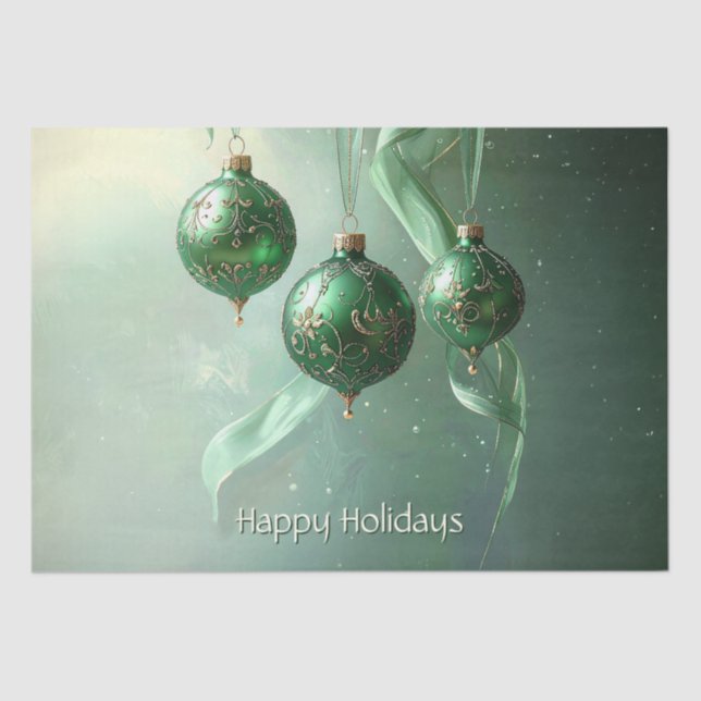 Green Christmas Ball Holiday Tissue Paper (Front)