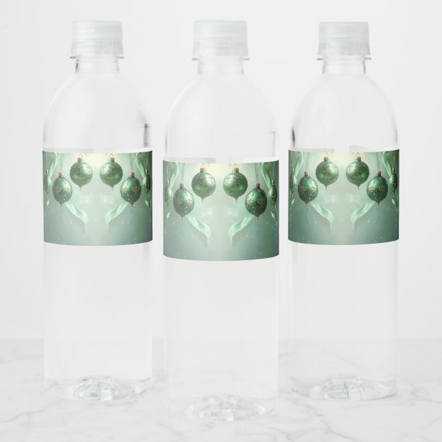 Green Christmas Ball Water Bottle Label (Bottles)