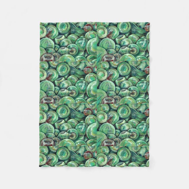 Green Christmas Balls Fleece Blanket (Front)