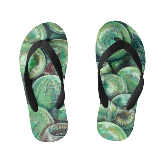 Green Christmas Balls Kid's Flip Flops (Footbed)