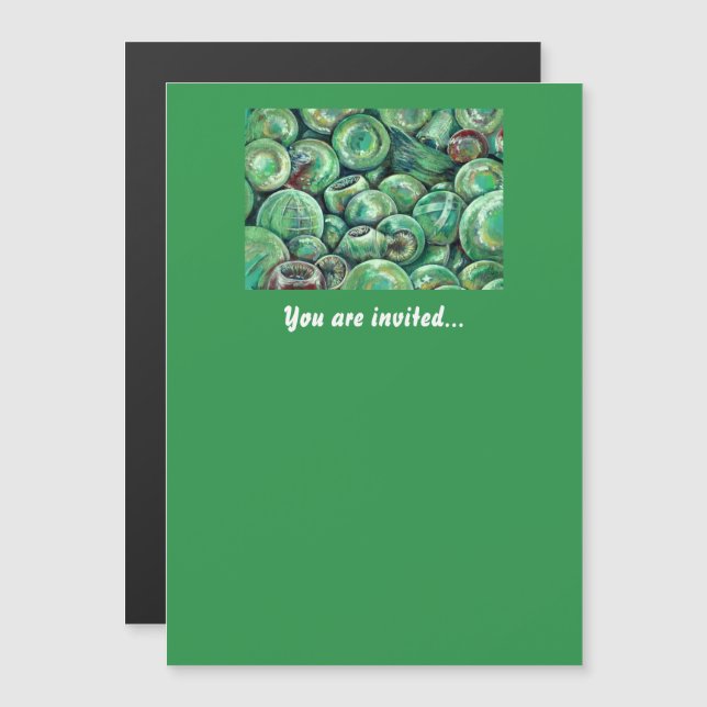 Green Christmas Balls Magnetic Invitation (Front/Back)