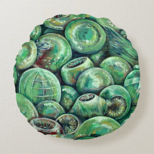 Green Christmas Balls Round Cushion
