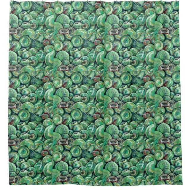 Green Christmas Balls Shower Curtain (Front)