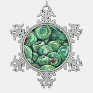 Green Christmas Balls Snowflake Pewter Christmas Ornament