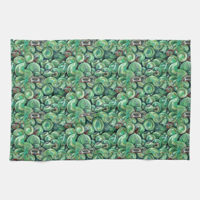 Green Christmas Balls Tea Towel (Horizontal)