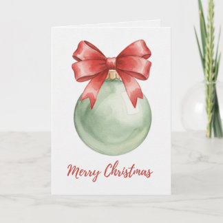 Green Christmas Bauble with Red Bow Card