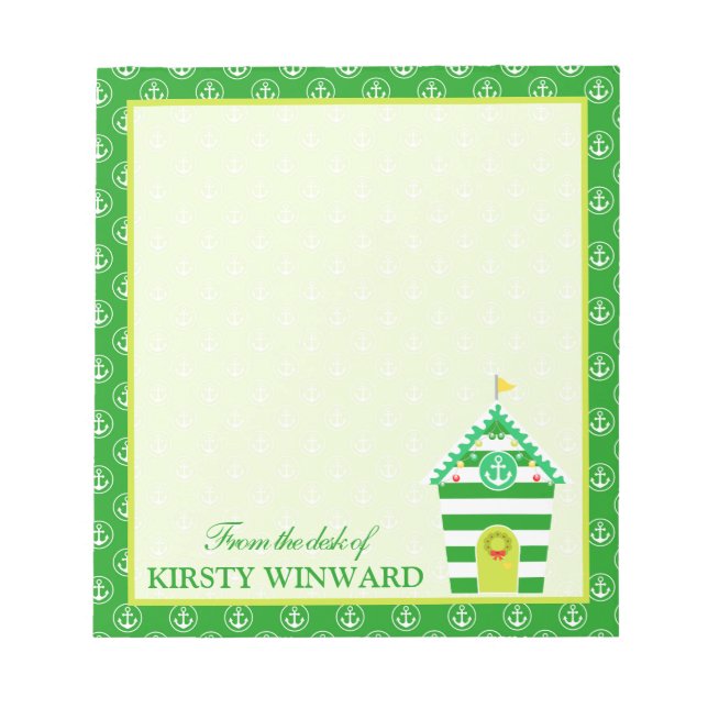 Green Christmas Beach Hut Anchors Notepad (Front)