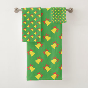 Green Christmas Bell Seamless Pattern Bath Towel Set