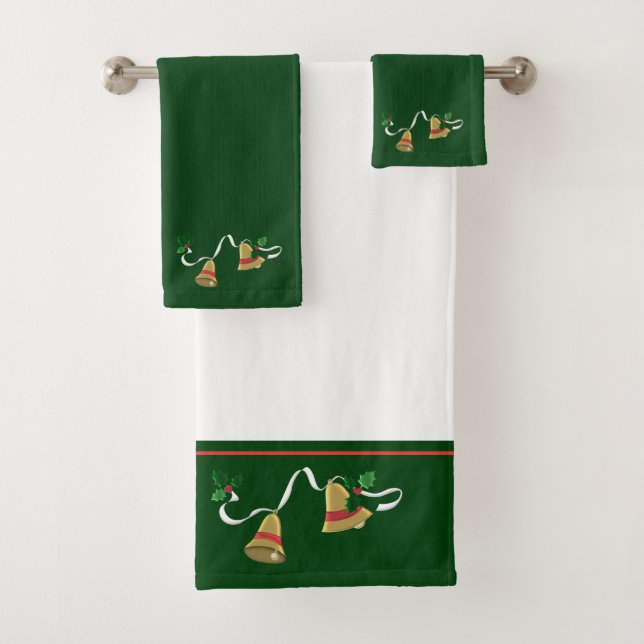 Green Christmas Bells Bath Towel Set (Insitu)