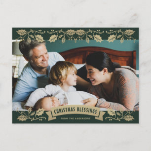 Green Christmas Blessings Christian Photo Holiday Postcard