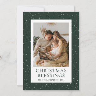 Green Christmas Blessings Snow Photo Holiday Card