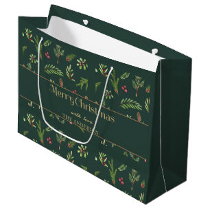 Green Christmas botanical elegant modern family Large Gift Bag