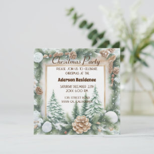 Green Christmas Botanical Frame Bright Background  Invitation