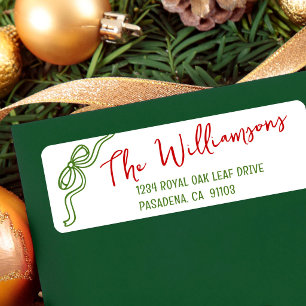 Green Christmas Bow Hand Drawn Doodle Red Script