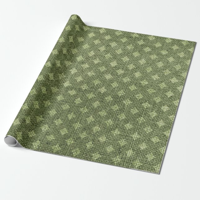 Green Christmas Burlap Wrapping Paper (Unrolled)