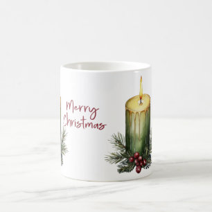 Green Christmas Candle Pine Berry Coffee Mug