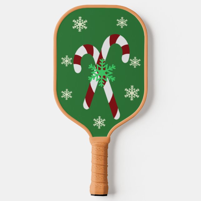 Green Christmas Candy Cane & Snowflake Pickleball Paddle (Back)