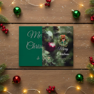 Green Christmas Card with Family Photo