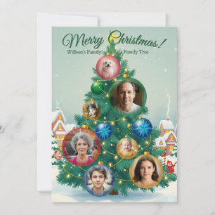 Green Christmas Card with Tree ornaments 