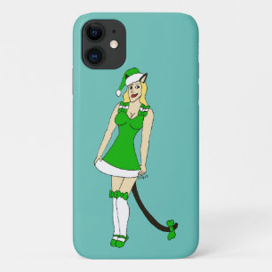 Green Christmas catgirl iPhone 11 Case