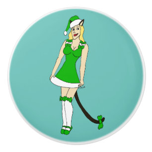 Green Christmas catgirl Ceramic Knob