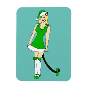 Green Christmas catgirl Magnet