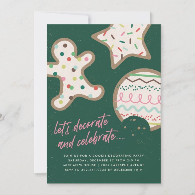 Green Christmas Cookie Decorating Party Invitation (Front)
