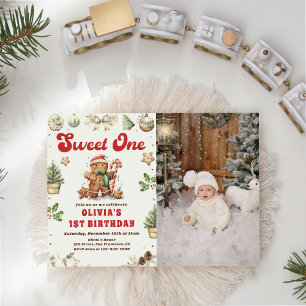 Green Christmas Cookie Sweet One Birthday Photo Invitation