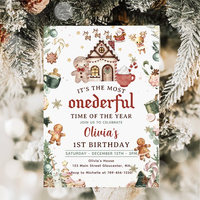 Green Christmas Cookies Onederful 1st Birthday Invitation (Creator Uploaded)