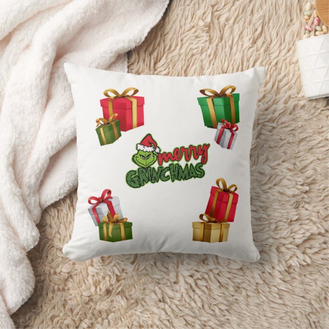 Green Christmas Creature with Gift Boxes Cushion (Blanket)