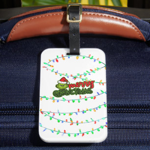 Green Christmas Creature with Holiday Lights Luggage Tag