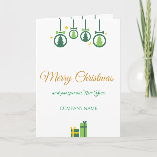 Green Christmas decoration and gifts company Holiday Card (Front)