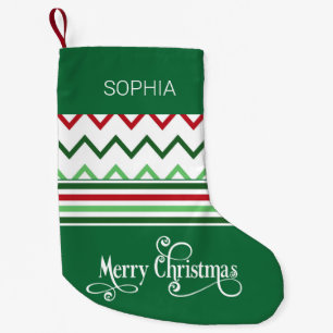 Green Christmas Design Personalised Name Small Stocking