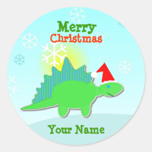 Green Christmas Dinosaur Name Stickers