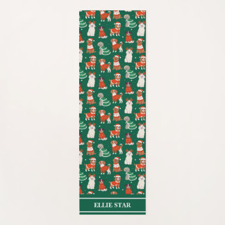 Green Christmas Dogs Personalised Girl Yoga Mat