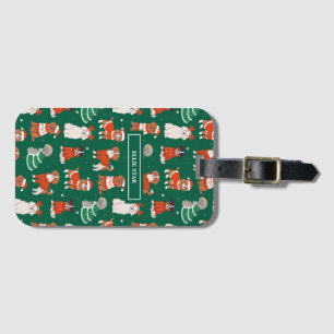 Green Christmas Dogs Personalised Luggage Tag