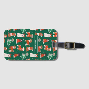 Green Christmas Dogs Personalized Luggage Tag