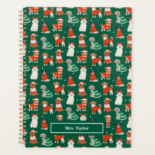 Green Christmas Dogs Teacher Personalised Planner