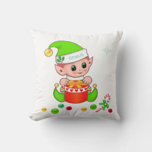 Green Christmas elf, candy cane & Christmas balls Cushion