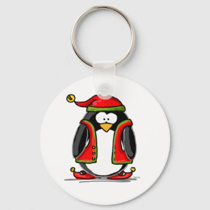 Green Christmas Elf Penguin Key Ring