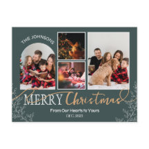 Green Christmas Family Photo collage post card