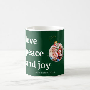Green Christmas Family Photo Love Peace Joy Coffee Mug