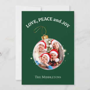 Green Christmas Family Photo Love Peace Joy Holiday Card