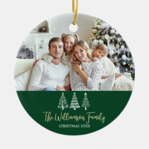 Green Christmas Family Photo Stylish Trees Script Ceramic Tree Decoration