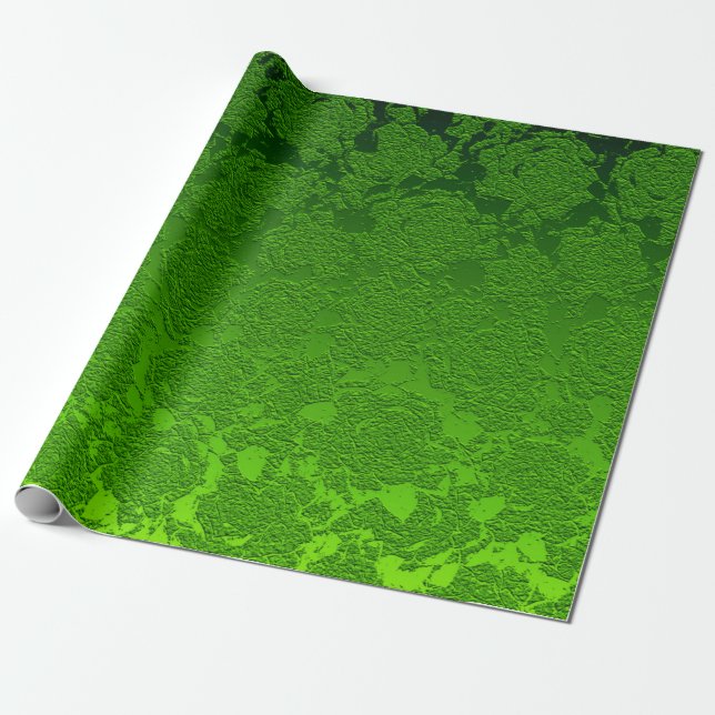 Green Christmas Floral Succulent Pattern Metallic Wrapping Paper (Unrolled)