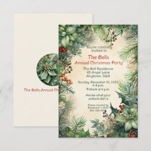 Green Christmas Flowers Annual Christmas Party  Invitation